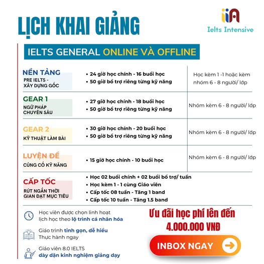 LỊCH KHAI GIẢNG IELTS GENERAL THÁNG 4 – CƠ HỘI CUỐI CÙNG TRƯỚC MÙA CAO ĐIỂM HỒ SƠ ĐỊNH CƯ