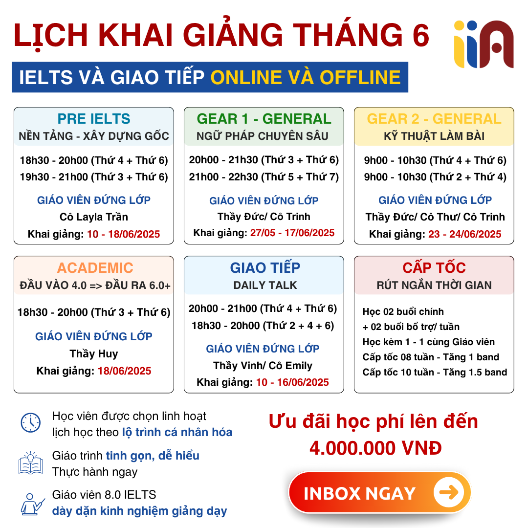 Học IELTS và Giao Tiếp Online & Offline - Lịch Khai Giảng Tháng 6/2025 Tại IELTS Intensive Academy